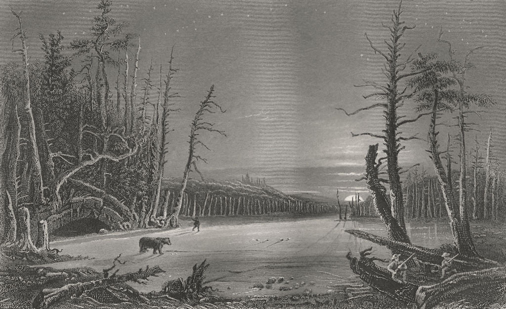 Winter Scene on the Catterskill, New York. WH BARTLETT 1840 old antique print